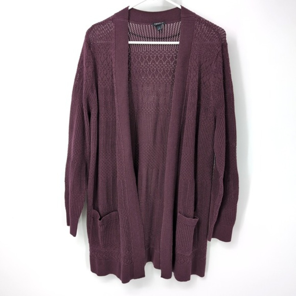 Torrid Cardigan‎ Sweater Women's Size: 1 Burgundy Pointelle Open Front Pocket 1x